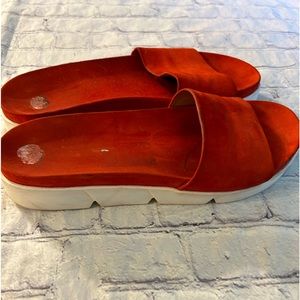 STUART WEITZMAN LANDSLIDE RED ORANGE CHUNKY LEATHER SLIDE WOMENS SIZE 10.5 M